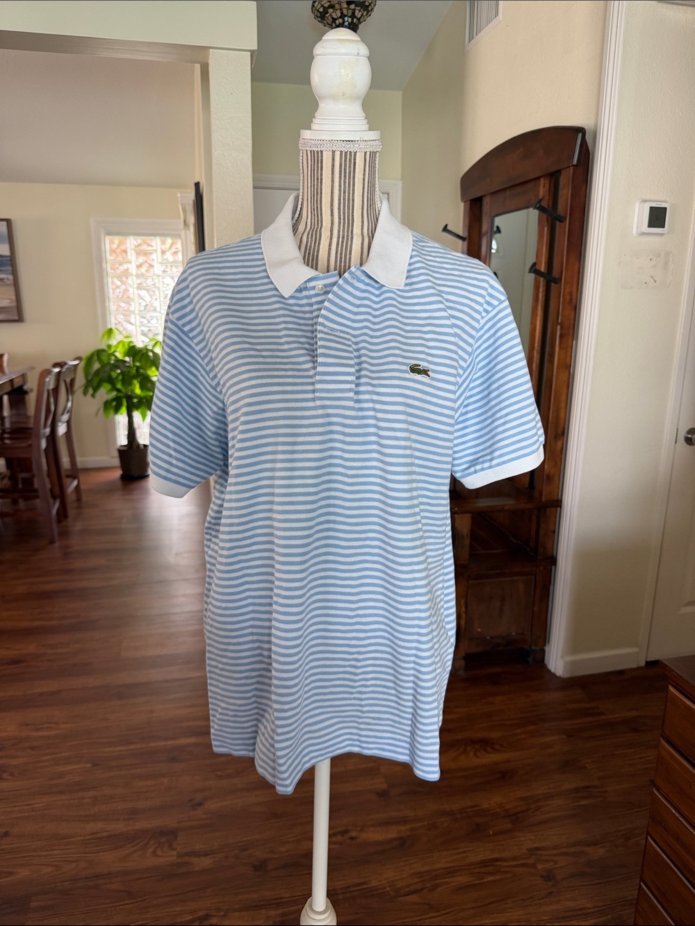 Lacoste Light Blue & White Striped Polo Shirt